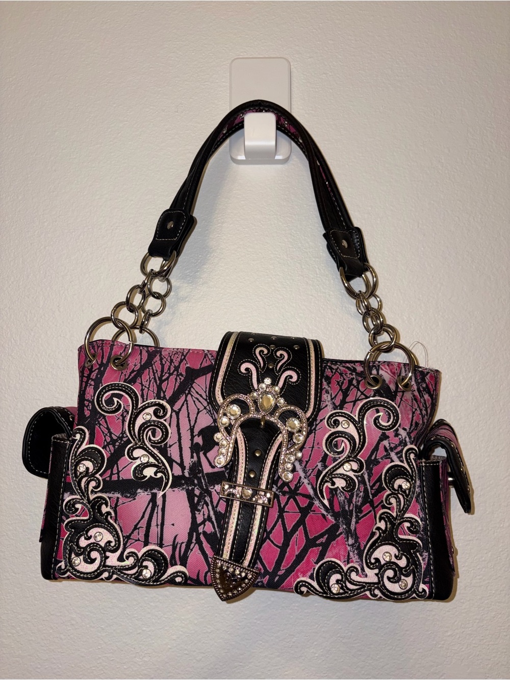 New Pink Camo Western Rhinestone Shoulder Bag Purse Y2K Country